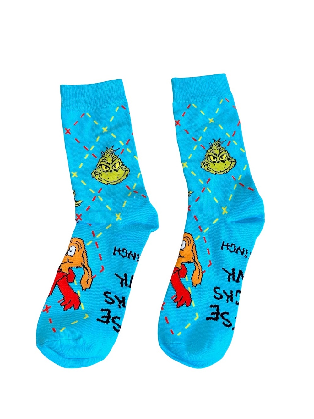 Novelty Grinch Blue Crew Socks - Men
